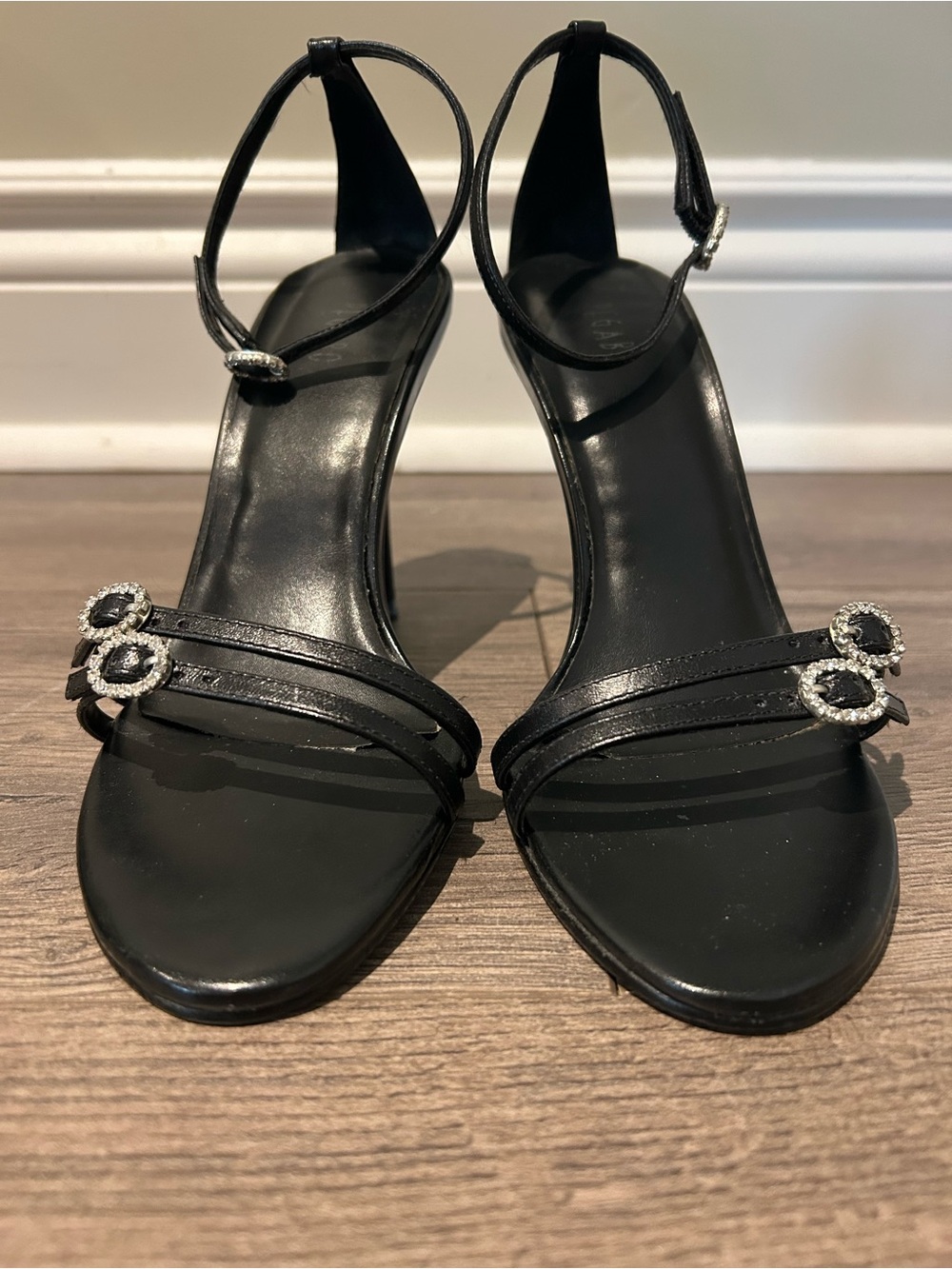Vintage 90s Pegabo Jeweled Buckle Classic Strap Sandals Heels in Black EU 37
